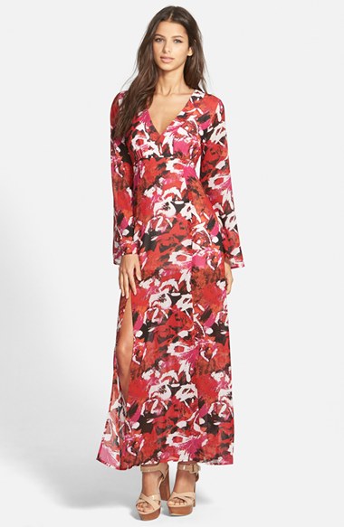 Leith Abstract Print Maxi Dress in Red Samba Water Roses