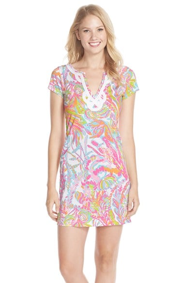 Lilly Pulitzer® 'Brewster' Contrast Trim Print T-Shirt Dress in Resort White Scuba to Cuba