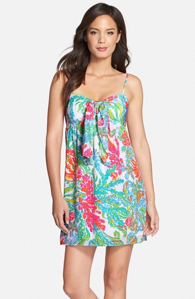Lilly Pulitzer® Print Silk Babydoll Dress in Resort White Breakers Lace
