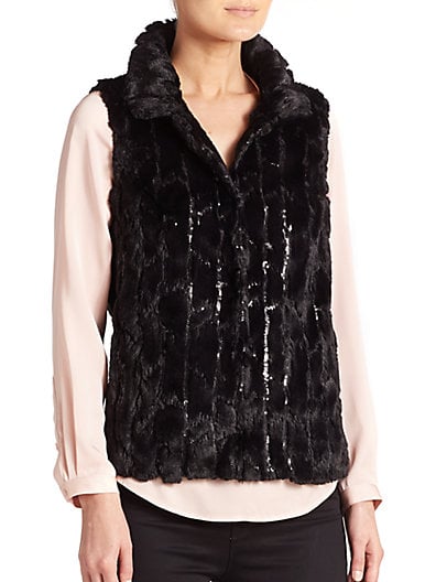 MILLY Kira Sequin Faux Fur Vest in Black