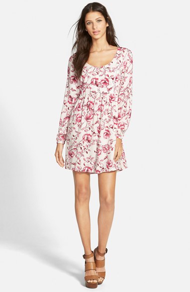 MINKPINK 'Pretty Poppies' Print Babydoll Dress in Bungalow