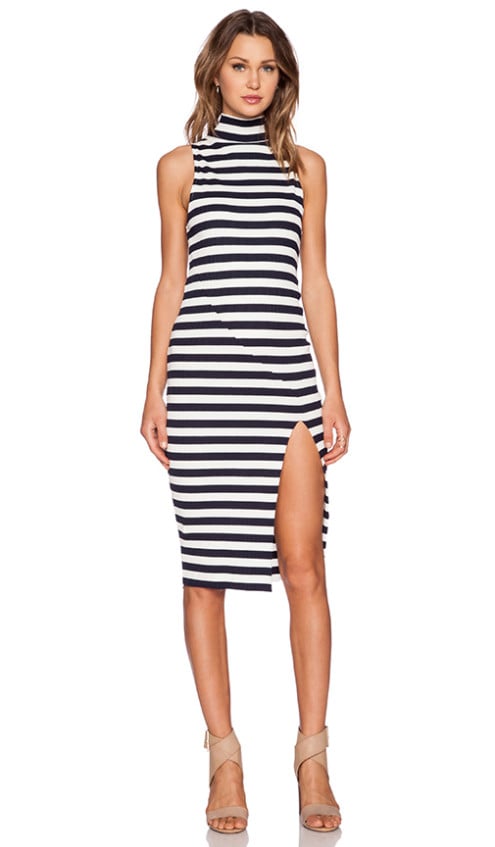 MONDRIAN HIGH NECK STRIPED RIBBED DRESS By PFEIFFER in Indigo and White