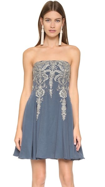 Marchesa Notte Strapless Dress in Slate