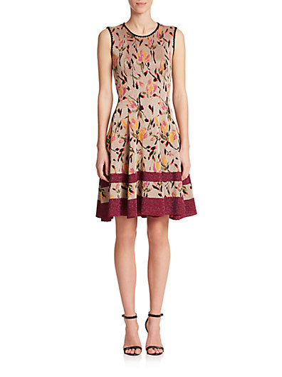 Missoni Metallic Floral Knit Dress in Taupe-Multi