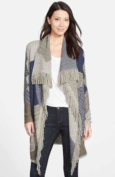 NIC+ZOE 'Blue Waves' Long Cardigan with Fringe (Regular & Petite) in Multi