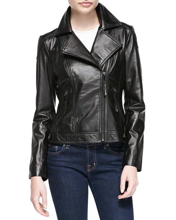 Neiman Marcus Moto Leather Jacket in Black