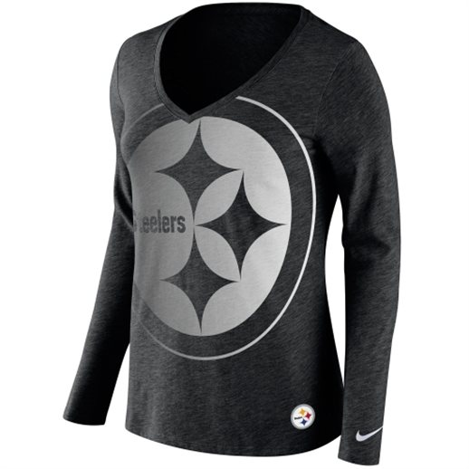 Nike Pittsburgh Steelers Women's Black Logo Wrap Tri-Blend V-Neck Long Sleeve T-Shirt