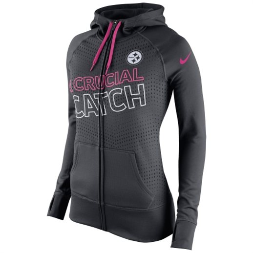 Nike Pittsburgh Steelers Women's Charcoal Breast Cancer Awareness KO Full-Zip Performance Hoodie