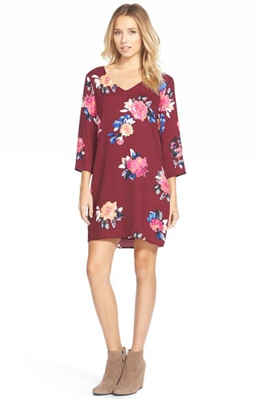 One Clothing Floral Print Shift Dress in Burgundy Print floral print dresses