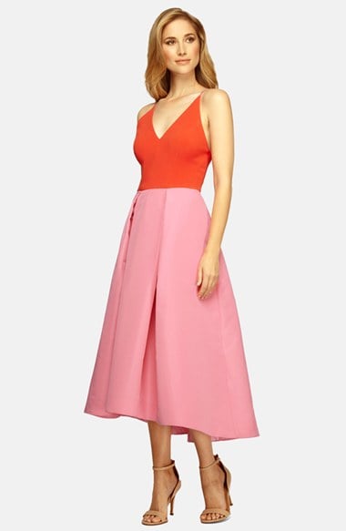 Phoebe Colorblock Low Back Fit & Flare Dress in Pink Multi
