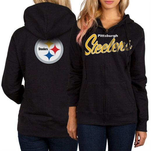 Pittsburgh Steelers Women's Black Home Team Full Zip Hoodie in Black