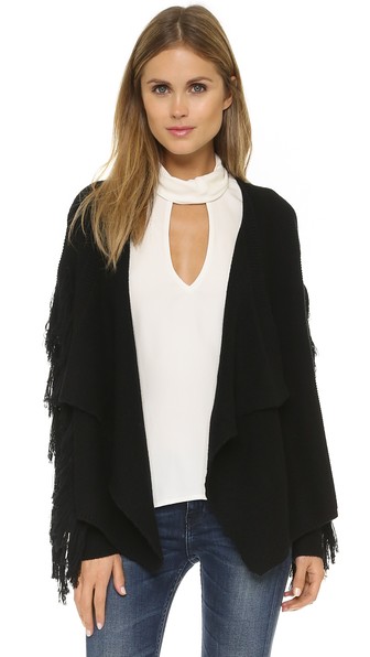 Ramy Brook Jenny Fringe Cardigan in Black fringe cardigans boho fall winter