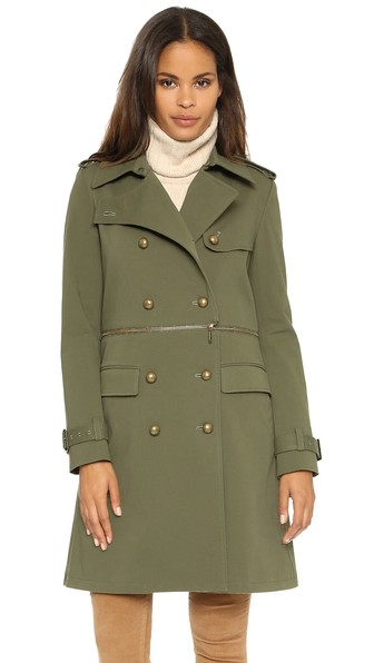 Rebecca Minkoff Melissa Zip Off Trench Coat in Olive Green