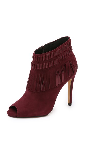 Rebecca Minkoff Rio Fringe Open Toe Booties in Port