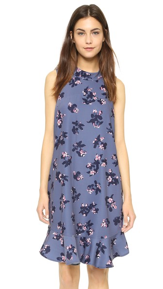 Rebecca Taylor Alyssum Mock Neck Dress in Pavement Combo