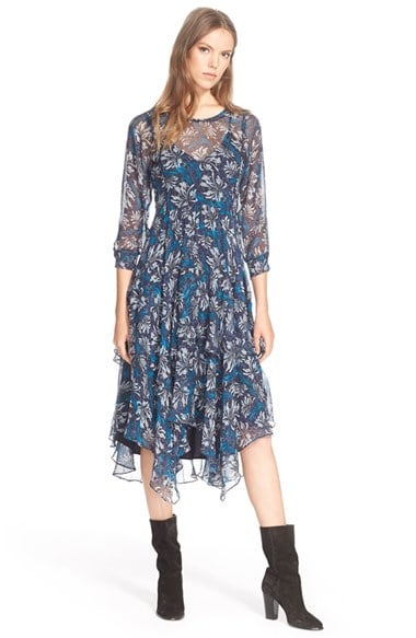 Rebecca Taylor 'Mystic' Floral Print Silk Chiffon Dress in Navy Combo