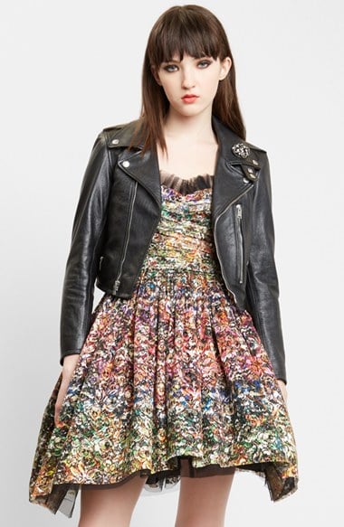 Saint Laurent Crop Leather Moto Jacket in Black