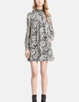 Saint Laurent 'Margaret' Embellished Neck Babydoll Dress in Black and Off White
