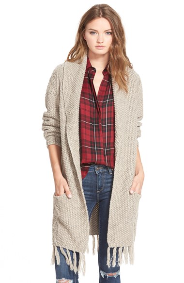 Sam Edelman 'Romy' Fringe Cardigan in Grey
