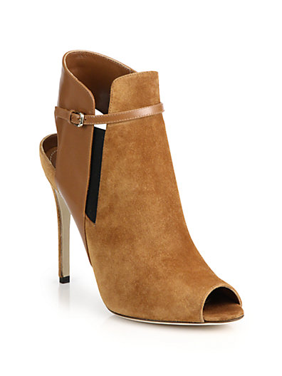 Sergio Rossi Suede & Leather Sandal Booties in Beige