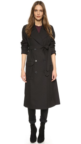 T by Alexander Wang Sleek Twill Trench Coat in Black