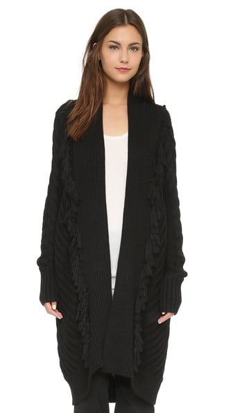 Tess Giberson Chunky Cable & Fringe Cardigan in Black
