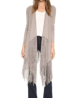 ThePerfext Clinton Fringed Cardigan in Latte