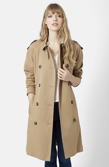 Topshop Double Breasted Cotton Trench (Nordstrom Exclusive) in Camel