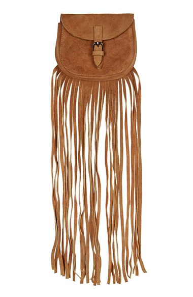 Topshop Fringe Suede Crossbody Bag in Tan