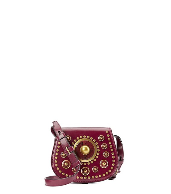 Tory Burch EMBELLISHED SMALL SADDLEBAG in Red Agate