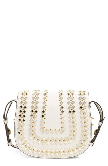 Tory Burch Mirror Embellished Leather Crossbody Bag in New Ivory