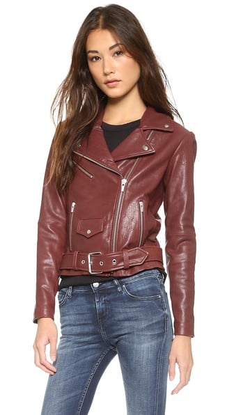 VEDA Jayne Classic Leather Moto Jacket in Bordeaux