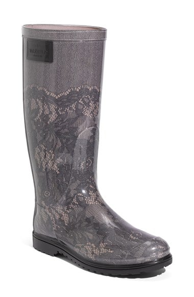Valentino Lace Print Rain Boot (Women) in Poudre/Black