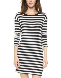 Velvet Abelia Cozy Jersey Long Sleeve Striped Dress in Cream