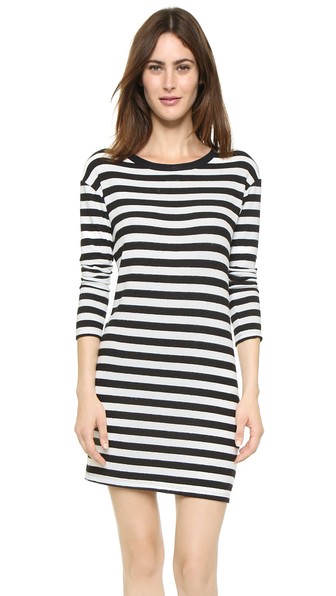 Velvet Abelia Cozy Jersey Long Sleeve Striped Dress in Cream