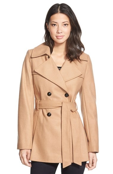 Via Spiga Double Breasted Wool Blend Trench Coat in Deep Camel