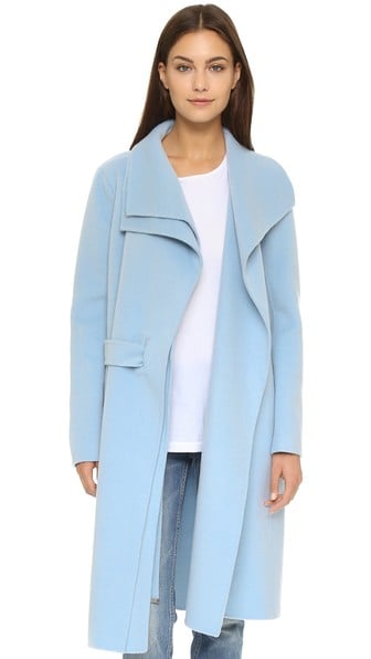 Vince Double Face Drape Neck Coat in Chambray
