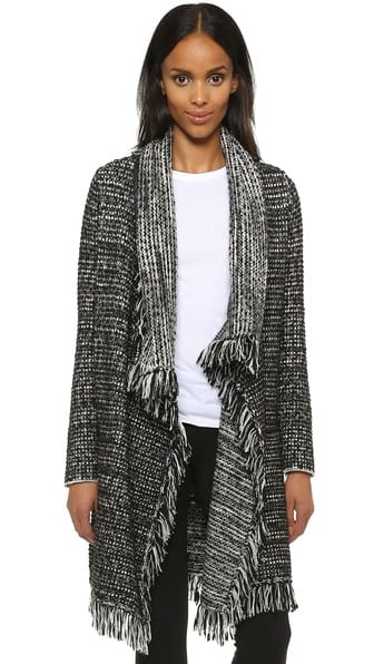 Vince Frayed Edge Drape Front Cardigan in Black/White Combo