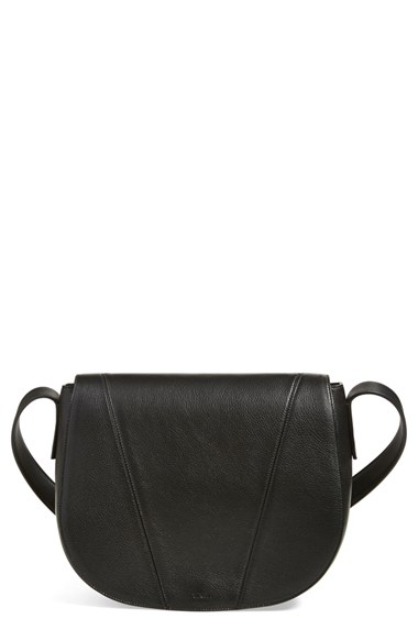 Vince 'Modern V' Leather & Calf Hair Shoulder Bag in Black