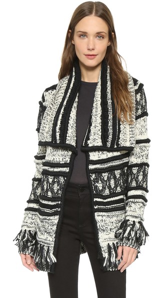 Yigal Azrouel Fringe Cardigan in Jet Multi