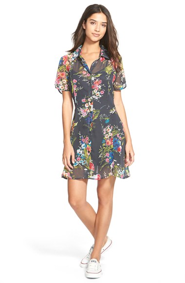Zoe and Rose Zoe and Rose Sheer Floral Print Shirtdress in Slate Pink