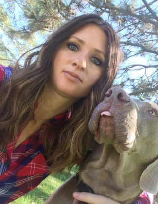 I tried taking a selfie with my new glam beachy waves, and my Weimaraner Fred had to be in the picture! ;)