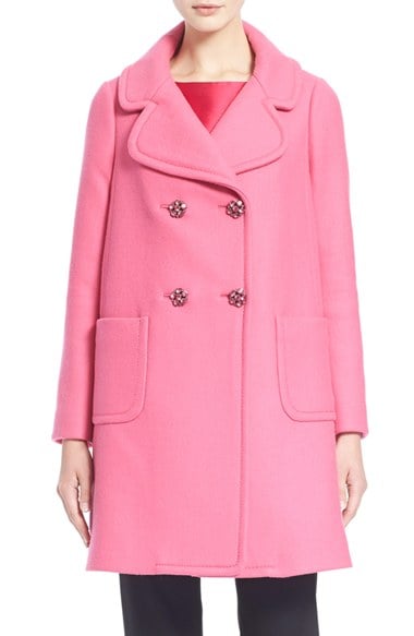 kate spade new york jeweled button wool car coat in Pink Swirl