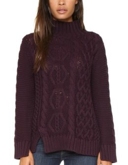 525 America Hand Knit Mock Turtleneck Sweater in Mulberry
