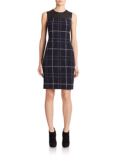 Akris Punto Mixed-Media Plaid Dress in Ultramarine