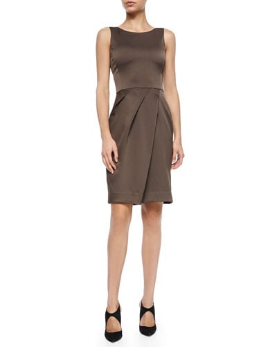 Armani Collezioni Pleat-Skirt Satin Sheath Dress in Chocolate