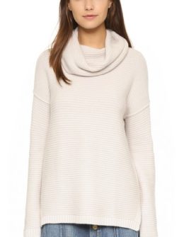 Autumn Cashmere Garter Stitch Cowl Neck Sweater in Linen cowl neck sweaters