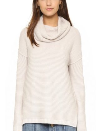 Autumn Cashmere Garter Stitch Cowl Neck Sweater in Linen cowl neck sweaters