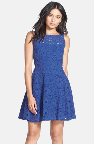 BB Dakota 'Renley' Lace Fit & Flare Dress (Nordstrom Exclusive) in Sapphire