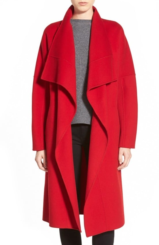 Badgley Mischka 'Audrey' Long Double Face Wrap Coat in Red